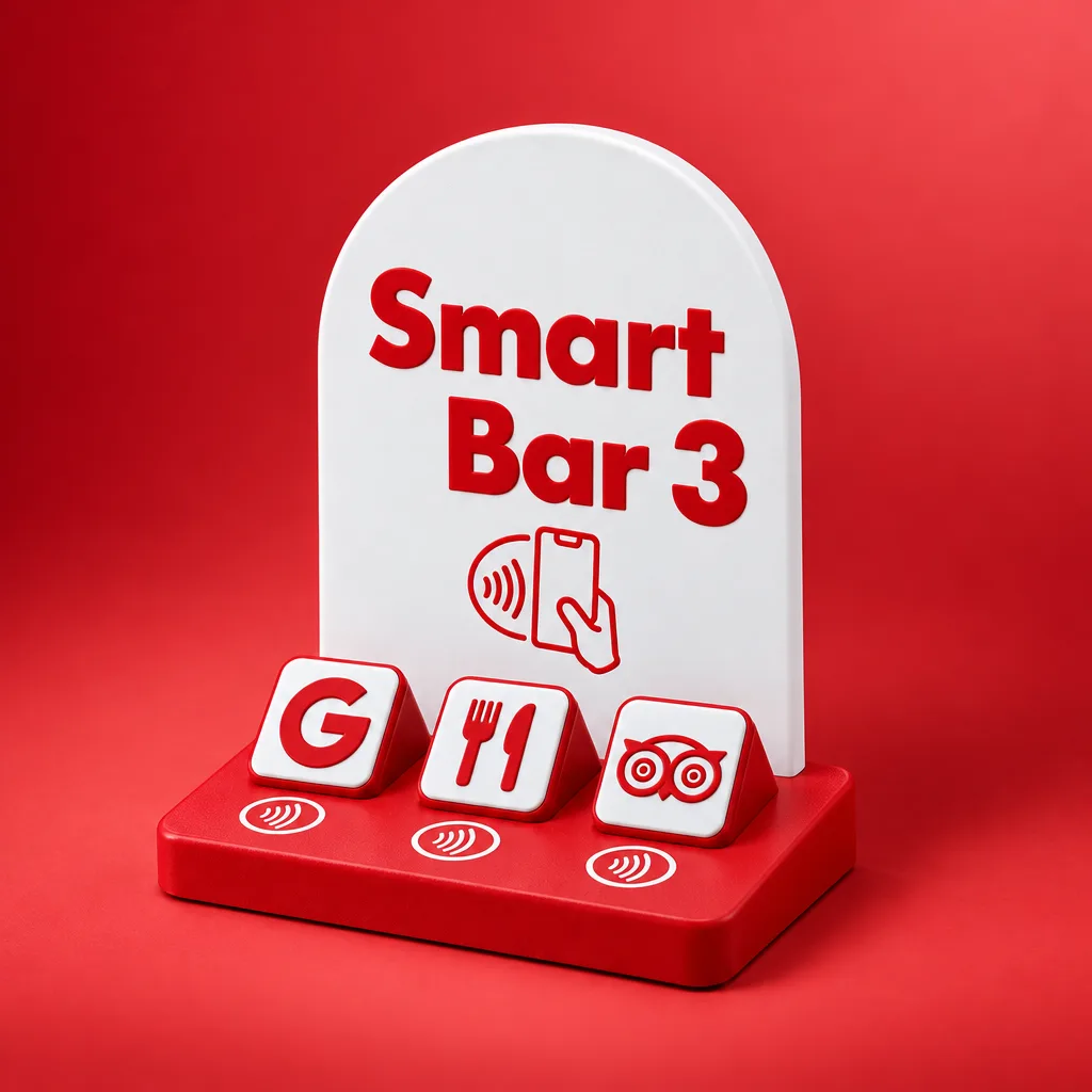 Smart Bar 3 — expositor nfc personalizable de 3 zonas en color rojo